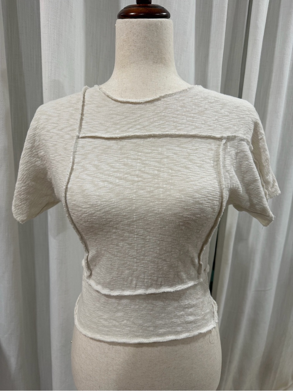 Gilded Intent Cream Short-Sleeve Textured Seam Top